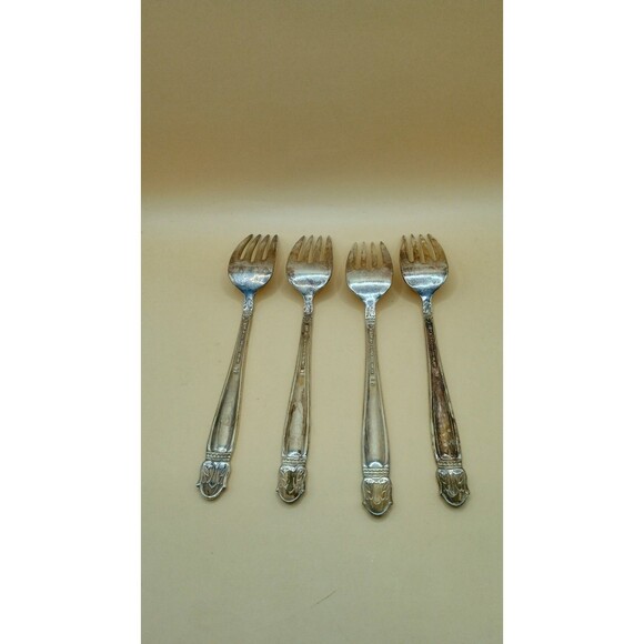 Vntg HOLMES & EDWARDS IS Danish Princess Inlaid Silver Plate - Salad Forks 4 Pcs - Picture 5 of 6